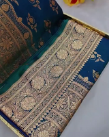 Prabhamati - Teal Banarasi Silk Saree with Zari Floral Weaving