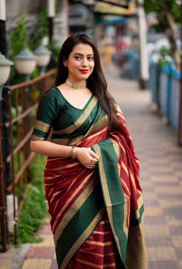 Splendorous Maroon Soft Silk Saree