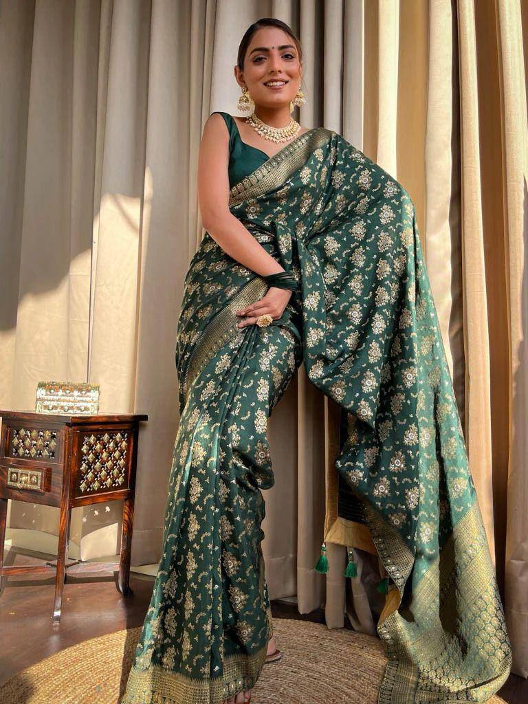 Laita Green Banarasi Silk Saree