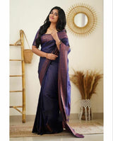 Lagniappe Navy Blue Soft Silk Saree