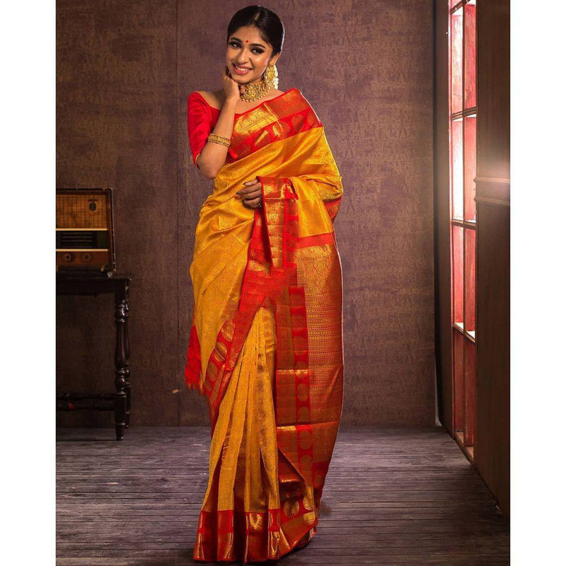 Adorning Yellow Soft Banarasi Silk Saree