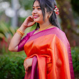 Extraordinary Orange Soft Silk Saree