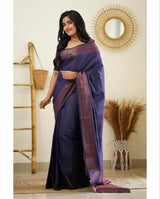 Lagniappe Navy Blue Soft Silk Saree
