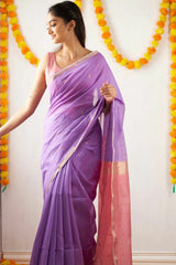 Improbable Lavendor Cotton Silk Saree