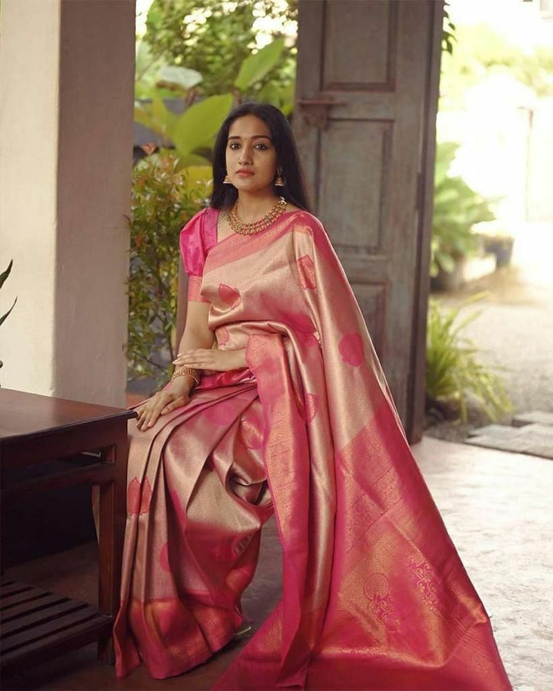 Elegant Peach Soft Silk Saree