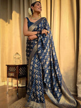 Blue Colour Pure Soft Silk Saree With Twirling Blouse Piece