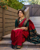 Woebegone Red Soft Silk Saree