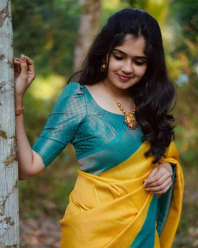 Sensational Yellow Soft Silk Saree