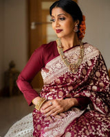 Wine Banarasi Silk Saree