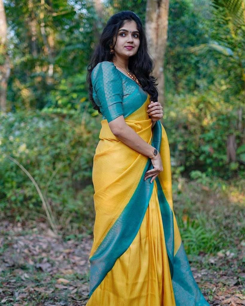 Sensational Yellow Soft Silk Saree