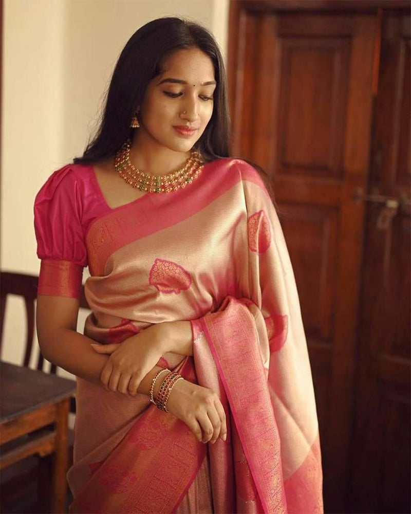 Elegant Peach Soft Silk Saree