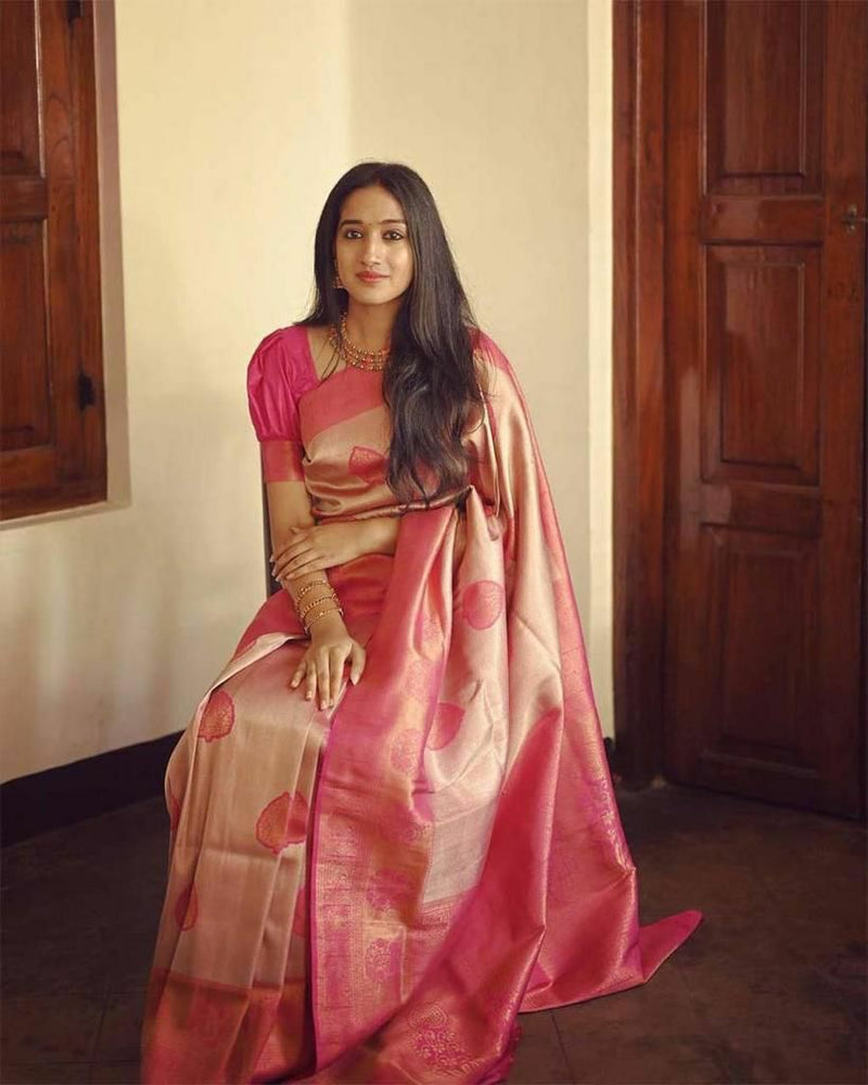 Elegant Peach Soft Silk Saree