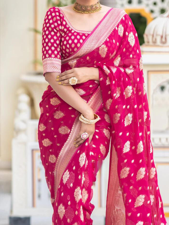 Pink Banarasi Soft Silk Saree