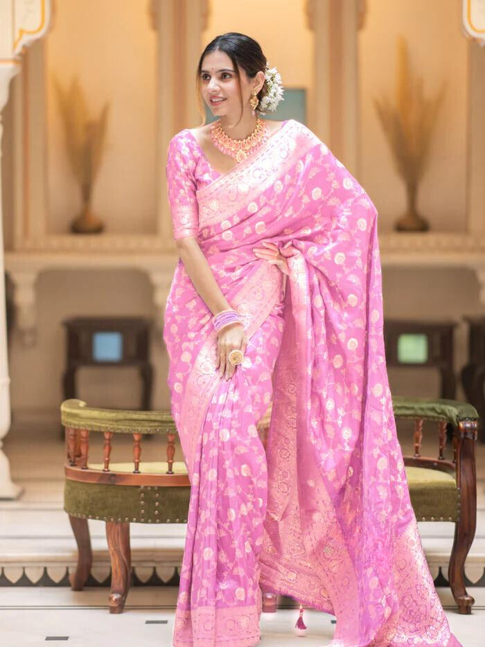 Onion Pink Banarasi Uppada Silk Saree