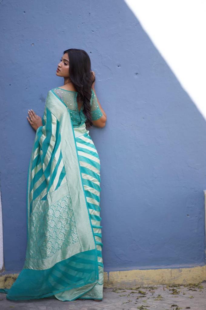 Valiba Beautiful Firozi Rich Pallu And Jacquard Saree