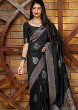 Cavernous Black Banarasi Silk Saree
