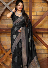 Cavernous Black Banarasi Silk Saree
