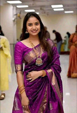 Lilac Purple Banarasi Silk Saree