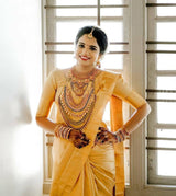 Leucous Yellow Woven Banarasi Silk Saree