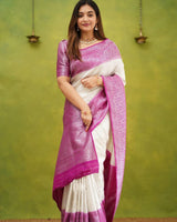 Serendipity White Soft Silk Saree