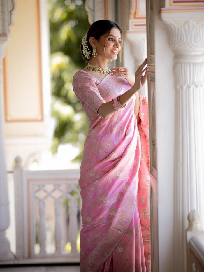 Incomparable Baby Pink Soft Silk Saree