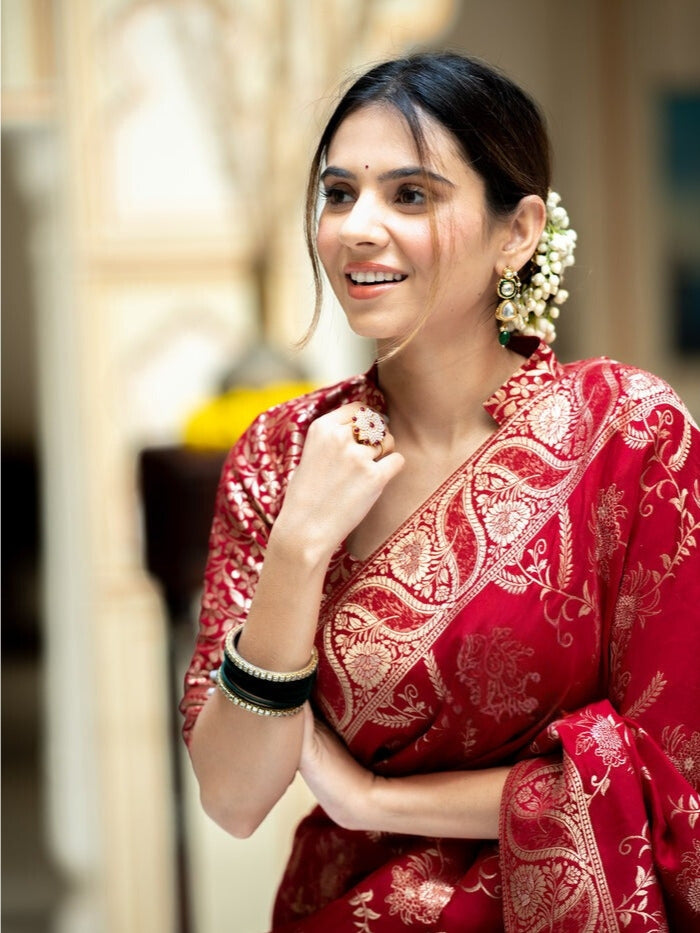 Bucolic Red Soft Silk Saree