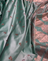 Urmila – Green Banarasi Semi-Katan Silk Saree with Golden Zari Butta and Broad Border