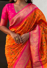 Turquoise Orange Banarasi Silk Saree – Festive Radiance in Every Drape