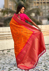 Turquoise Orange Banarasi Silk Saree – Festive Radiance in Every Drape