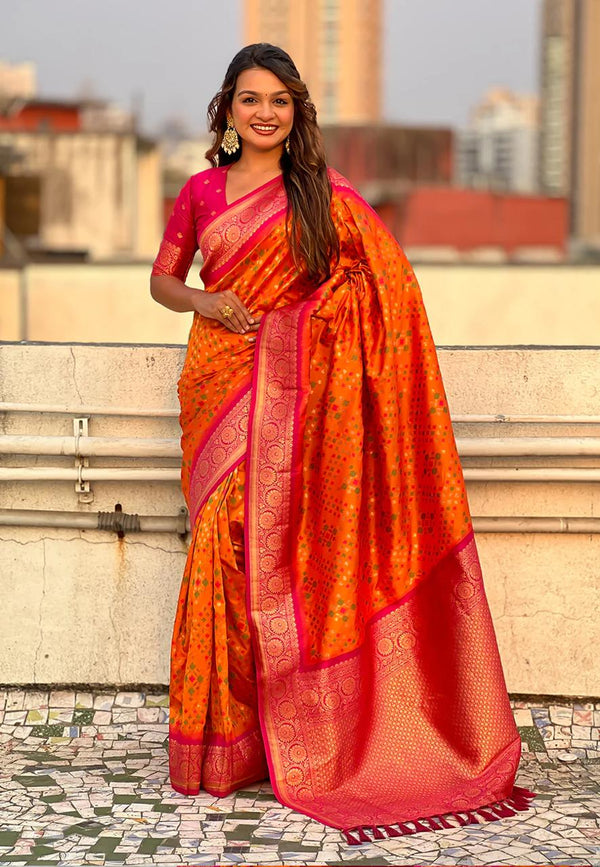 Turquoise Orange Banarasi Silk Saree – Festive Radiance in Every Drape
