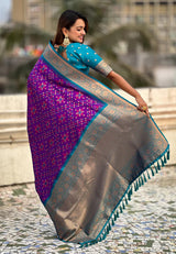 Turquoise Purple Banarasi Silk Saree – Festive Radiance in Every Drape