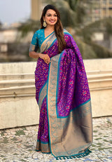 Turquoise Purple Banarasi Silk Saree – Festive Radiance in Every Drape