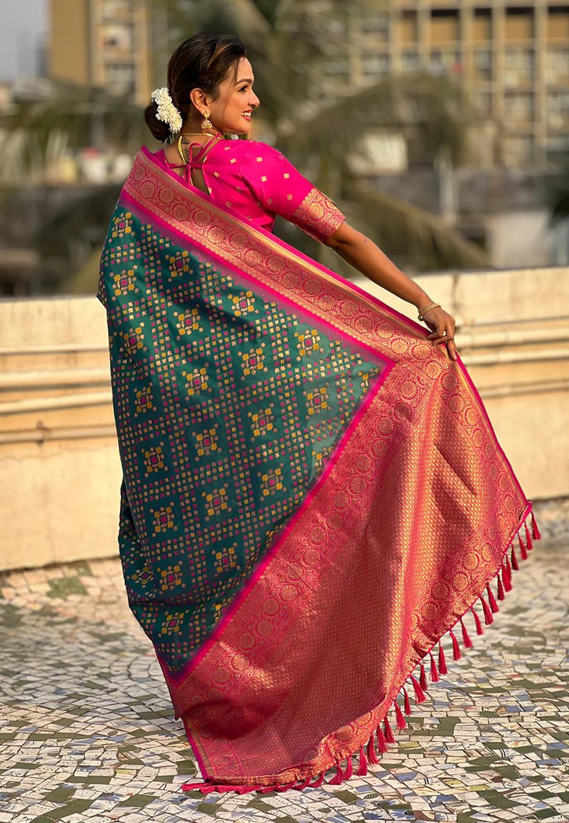 Turquoise Green Banarasi Silk Saree – Festive Radiance in Every Drape