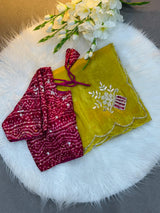 Suhani Yellow Chiffon Saree with Red Bandhej Blouse