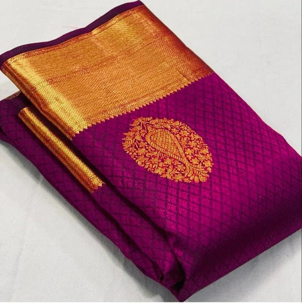 Meenal - Magenta Pink Soft Banarasi Silk Saree with Jacquard Weaving
