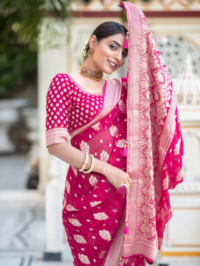 Pink Banarasi Soft Silk Saree