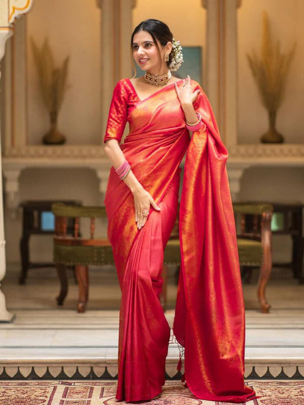 Carrot Red Premium Soft Banarasi Silk Saree