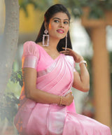 Light Pink Designer Pure Lichi Soft Silk Banarsi Saree Weaving