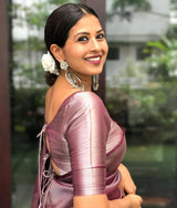 Maroon And Silver Raw Silk Traditional Weaving Work Saree