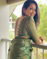 Mitera Green Woven Designer Party Wear Soft Silk  Lichi Silk Saree .