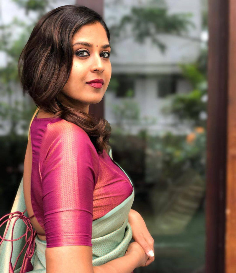 Light Green & Pink Broder Designer Soft Silk Banarsi Saree