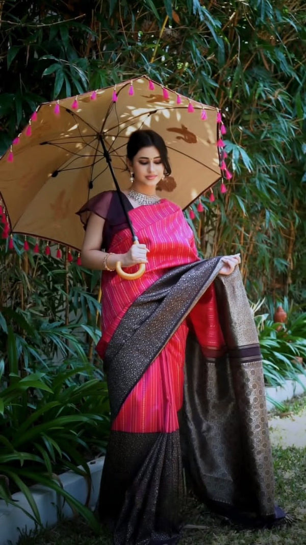 Pink Banarasi Soft Silk Saree