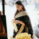 Black Soft Lichi Silk Cloth Saree