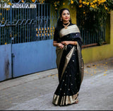Black Soft Lichi Silk Cloth Saree