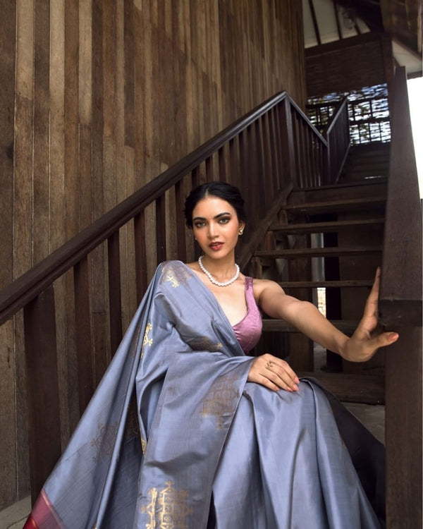 Vestigial Grey Soft Silk Saree