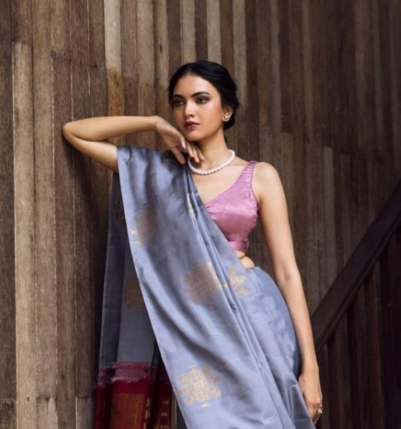 Vestigial Grey Soft Silk Saree