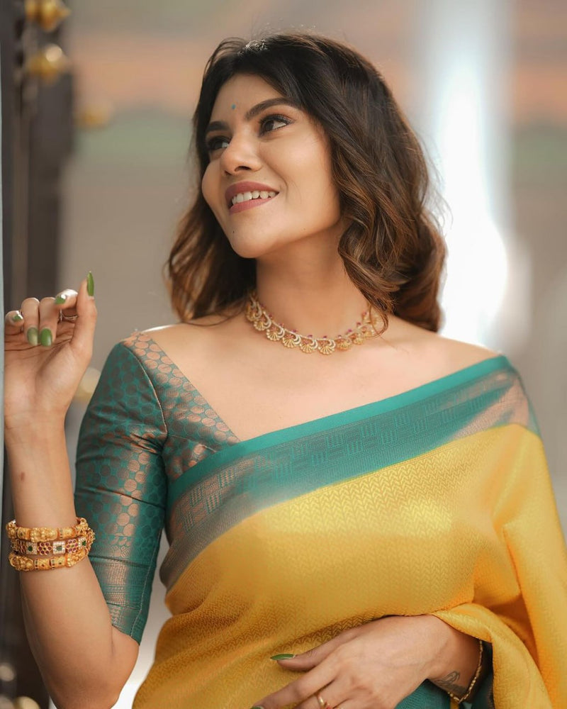 Breathtaking Yellow Soft Silk Saree