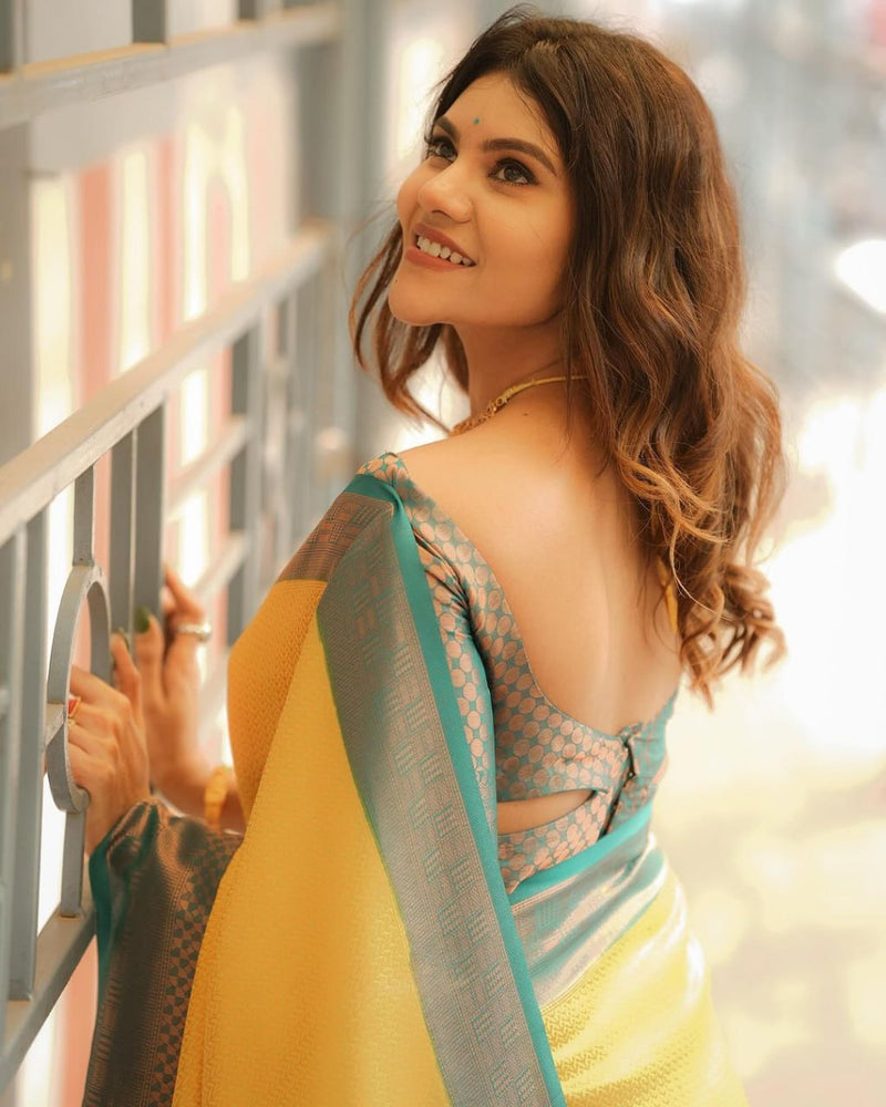 Breathtaking Yellow Soft Silk Saree