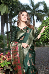 Invaluable Dark Green Soft Banarasi Silk Saree