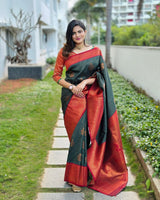 Blissful Dark Green Soft Silk Saree